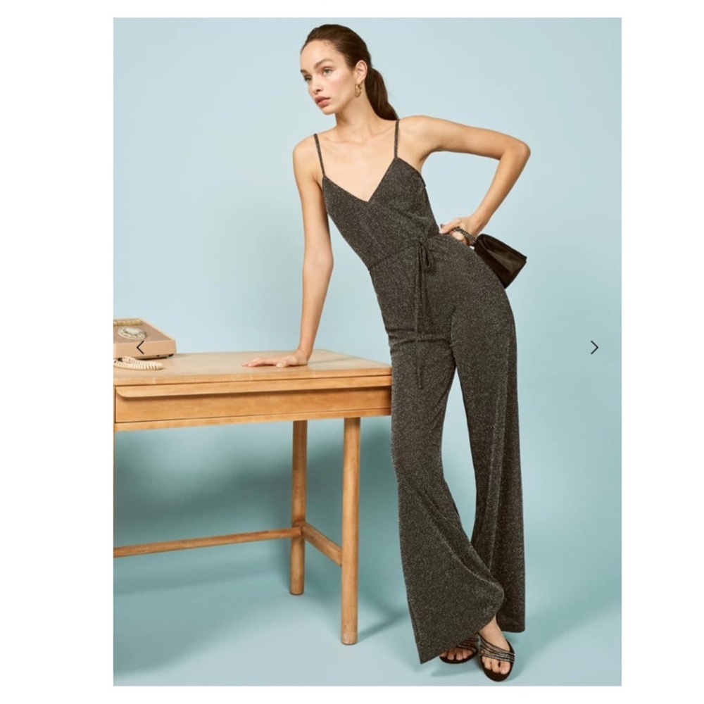 Reformation Koda  Black Gold Jumpsuit Large